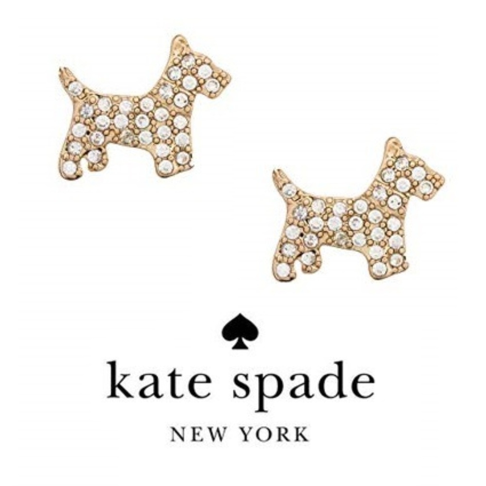 NWT Kate Spade Pave Scotty Dog Studs Gold
